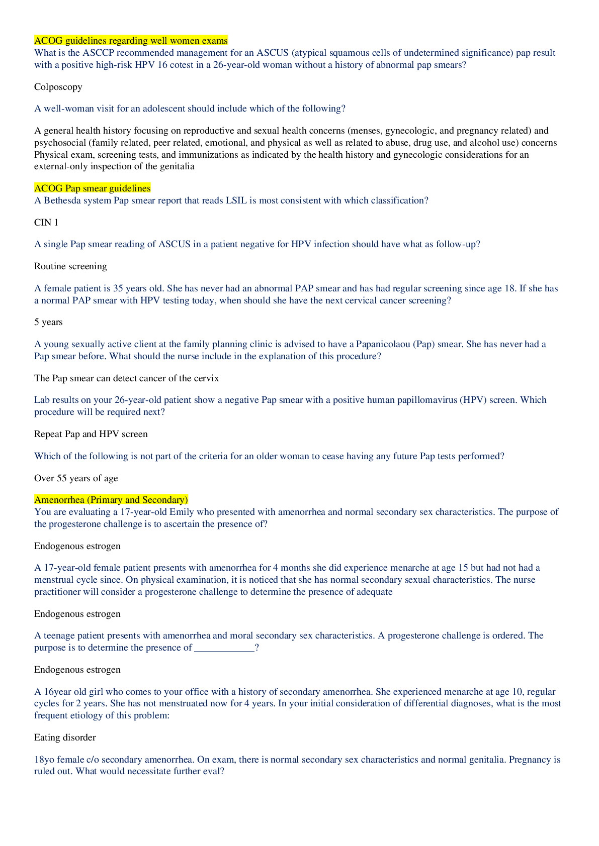 Preview image for NR 304 Study Questions and Answers Best 2020 All Correct Answers Graded A